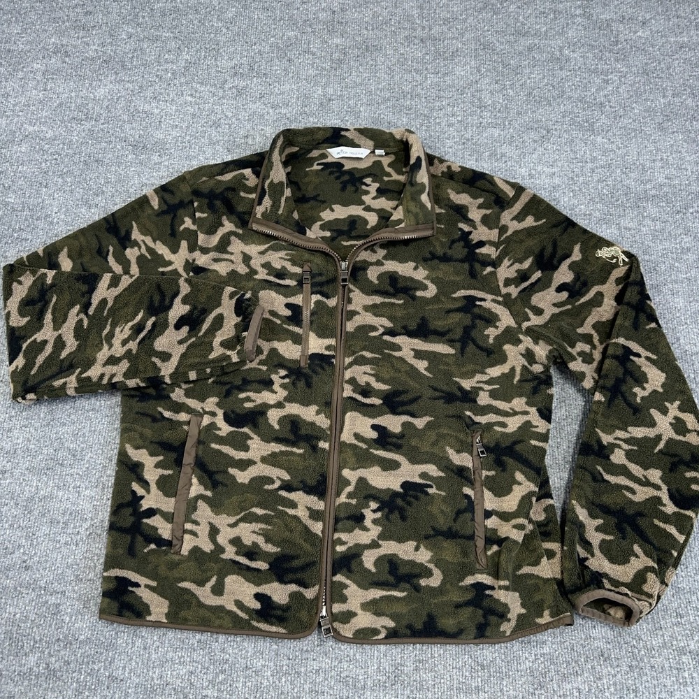 Peter Millar Jacket Men L Olive Branch Camo Micro Shearling Fleece Full Zip Golf - Picture 2 of 13